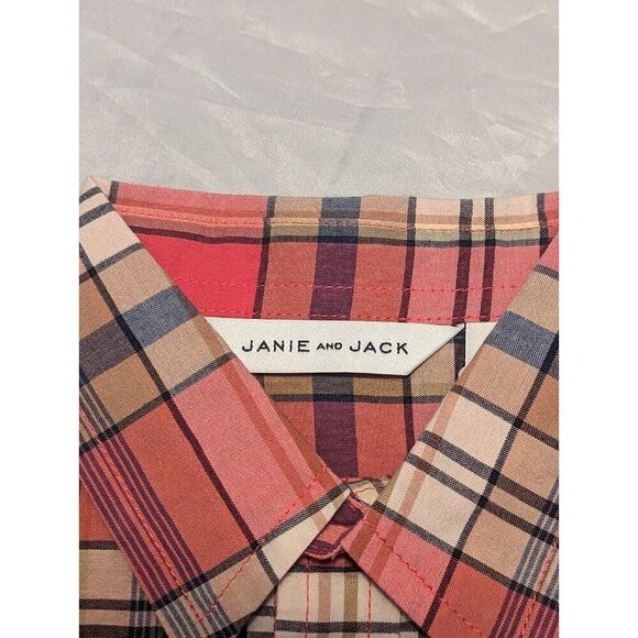Janie And Jack Boys Size 3 Red Plaid Long Sleeve Button Up Shirt Roll Sleeve - Picture 7 of 13